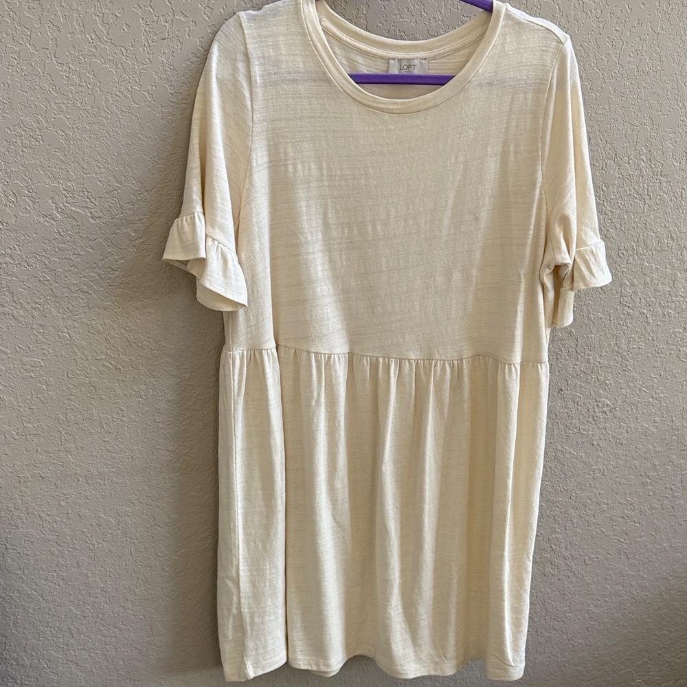 LOFT Cream Babydoll Ruffle Sleeve Tunic